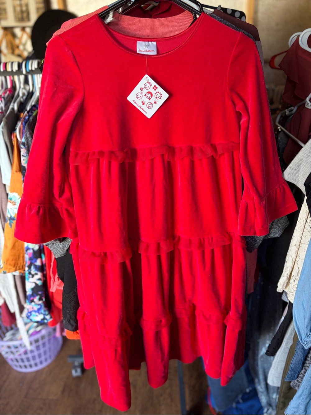 NWT Hanna Andersson Red Velvet Tiered Dress 150 US 12